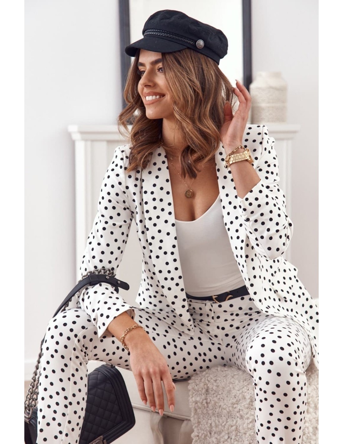 Elegant polka-dot trousers with a crease ekri 20672 - Online store - Boutique